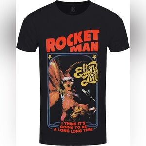 Rocket Man Elton John Graphic T-Shirt XS Black Cotton Band Tee Unisex